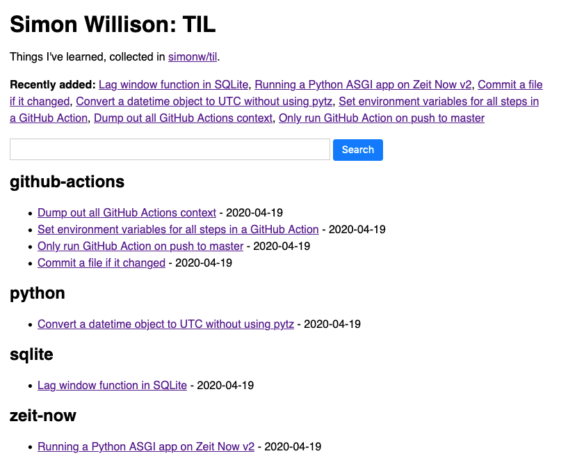 Visit Using a self-rewriting README powered by GitHub Actions to track TILs