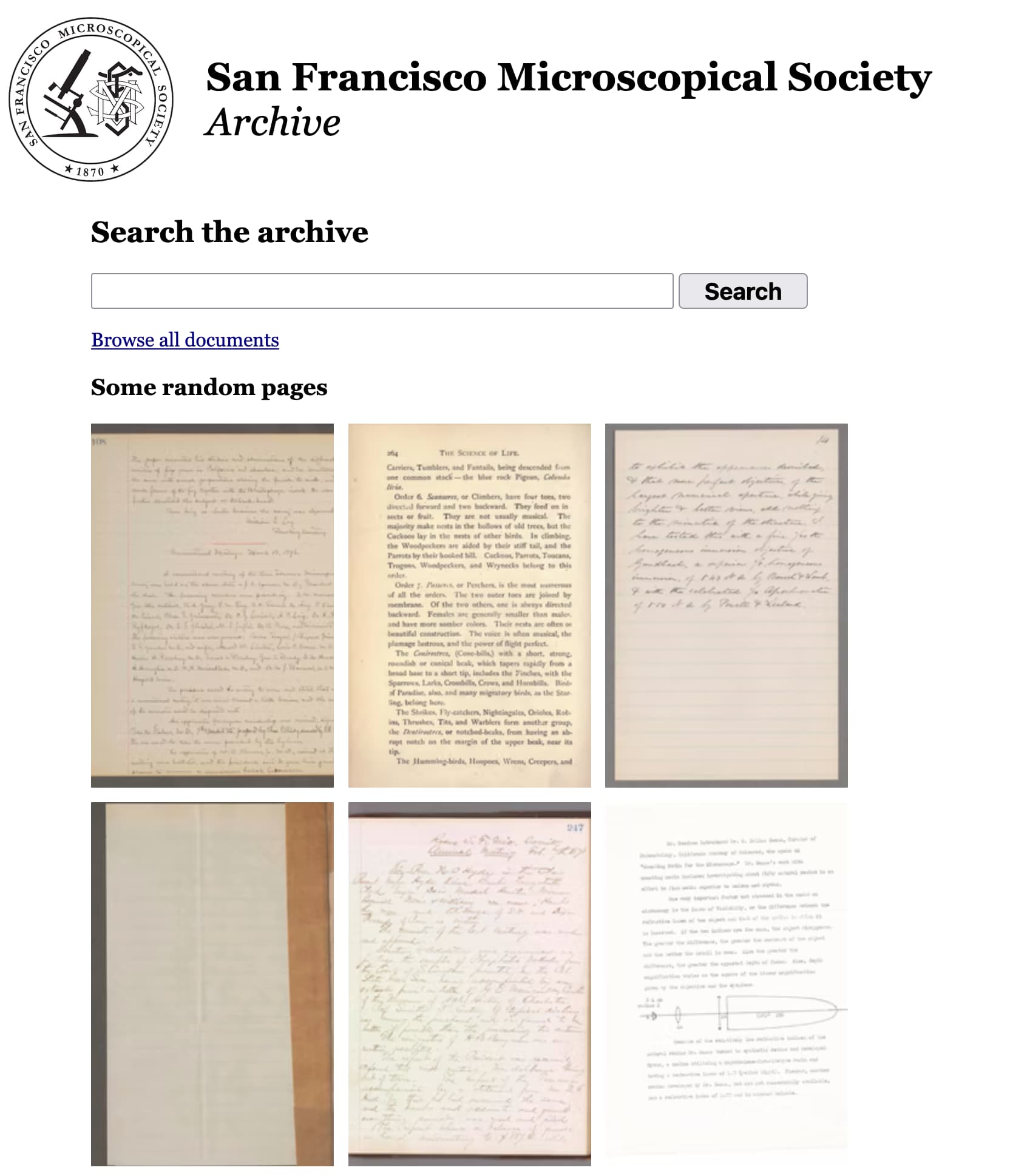 Visit Building a searchable archive for the San Francisco Microscopical Society